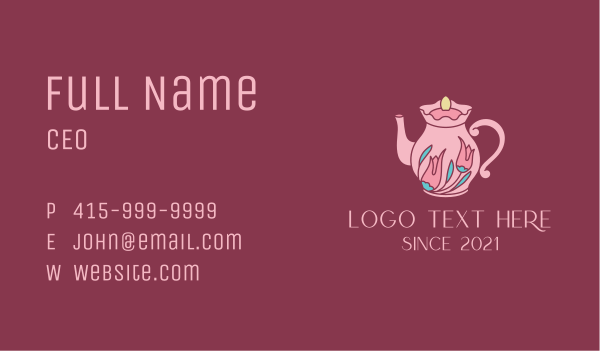 Pink Floral Teapot Business Card Design Image Preview