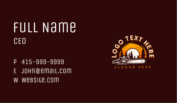 Sunset Forest Chainsaw  Business Card Design Image Preview