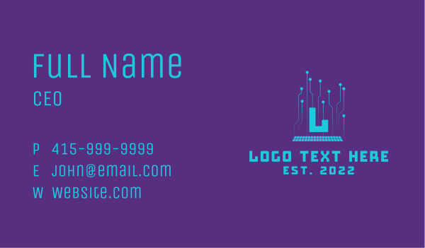 Blue Cyber Circuit Letter  Business Card Design Image Preview