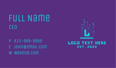 Blue Cyber Circuit Letter  Business Card