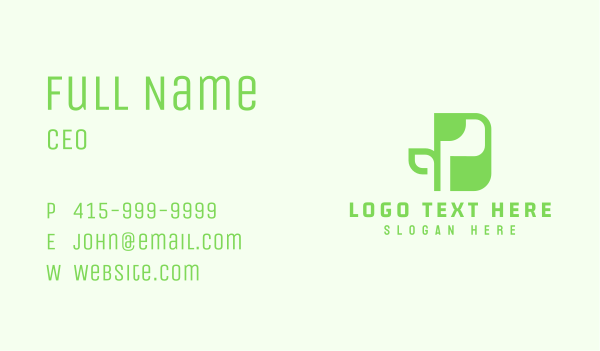 Green Plant Letter P Business Card Design Image Preview