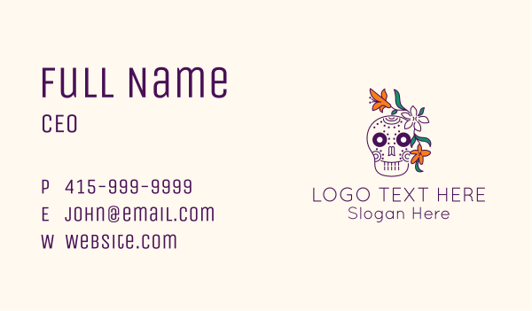 Festive Flower Calavera Business Card Design Image Preview