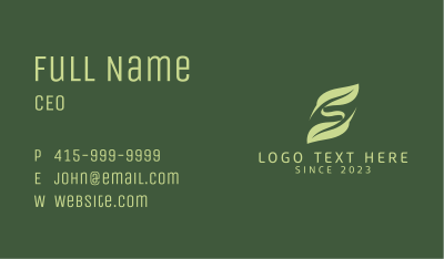 Eco Friendly Leaf Letter S  Business Card Image Preview