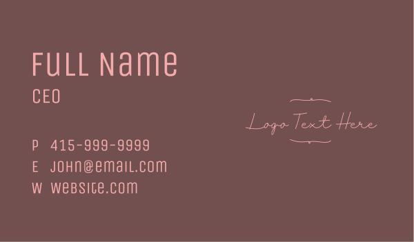 Pink Classy Handwritten Wordmark  Business Card Design Image Preview