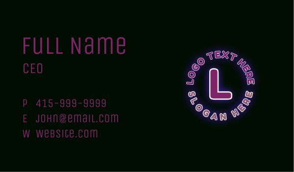 Round Neon Lettermark Business Card Design Image Preview
