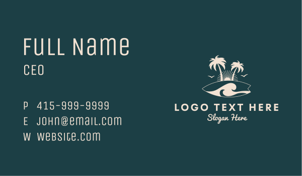 Surfboard Palm Tree Business Card Design Image Preview