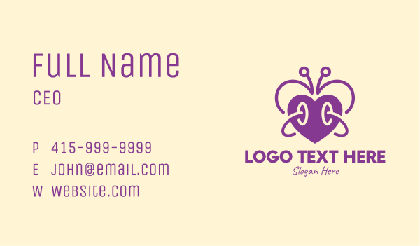 Purple Butterfly Heart Business Card Design Image Preview