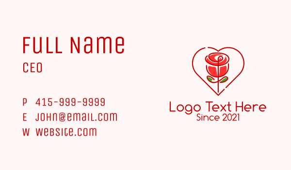 Rose Heart Flower  Business Card Design