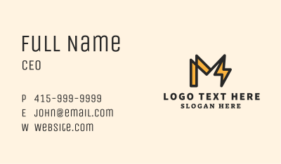 Electrical Bolt Letter M Business Card