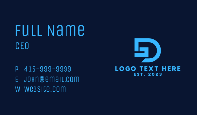 Blue Digital Letter D  Business Card Image Preview