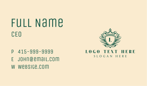 Green Luxe Shield Lettermark Business Card Design Image Preview