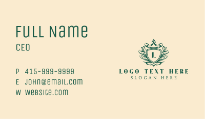 Green Luxe Shield Lettermark Business Card Image Preview