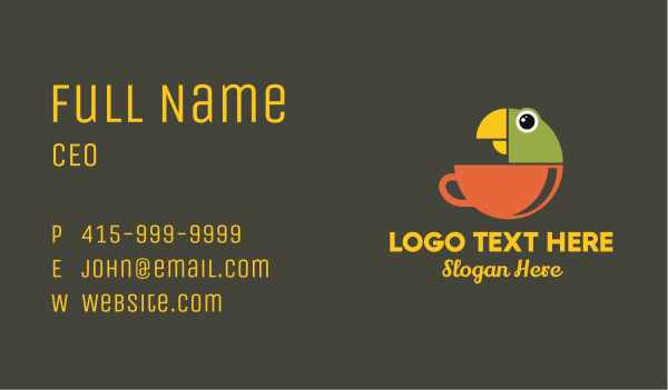 Parrot Tea Cup Business Card Design Image Preview