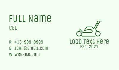 Green Outline  Lawn Mower Business Card Image Preview