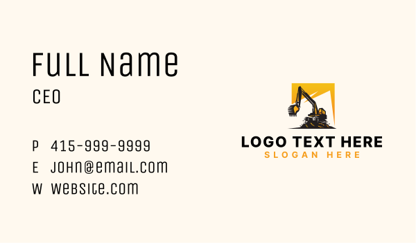 Construction Excavator Machinery  Business Card Design Image Preview