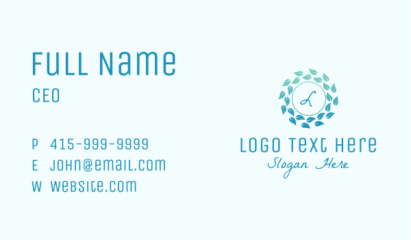 Blue Leaf Letter  Business Card Design Image Preview