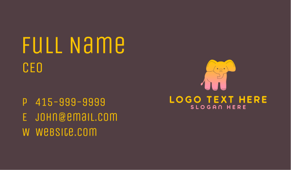 Cute Colorful Elephant Business Card Design Image Preview