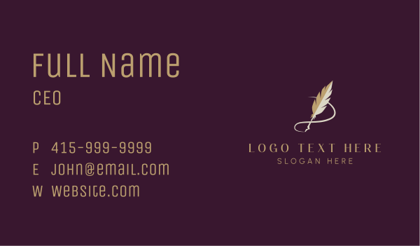 Luxury Feather Quill  Business Card Design Image Preview