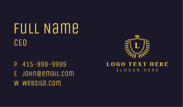 Gold Yellow Wreath Shield Business Card Design Image Preview
