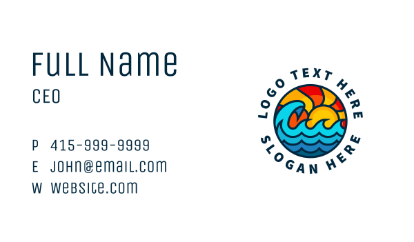 Sunny Beach Ocean Wave Business Card Design Image Preview