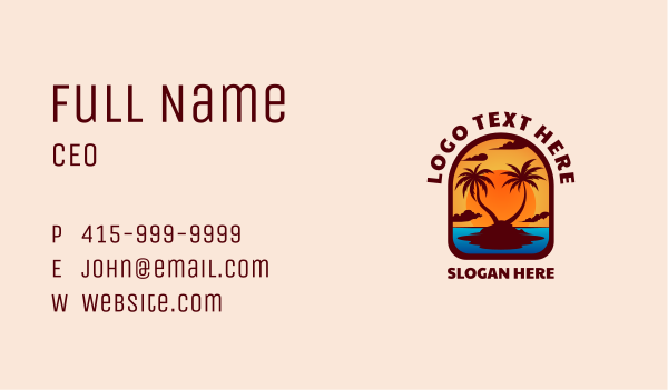 Sunset Palm Island Business Card Design Image Preview