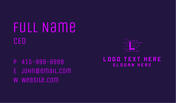 Purple Circuit Letter Business Card Design Image Preview