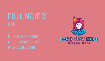Pink Hair Girl Gamer Business Card Image Preview