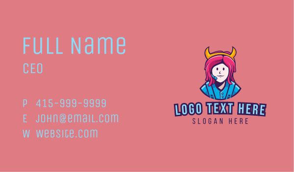 Pink Hair Girl Gamer Business Card Design Image Preview