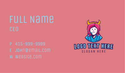 Pink Hair Girl Gamer Business Card Image Preview