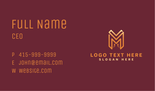 Gold Monoline Letter M Business Card Design Image Preview