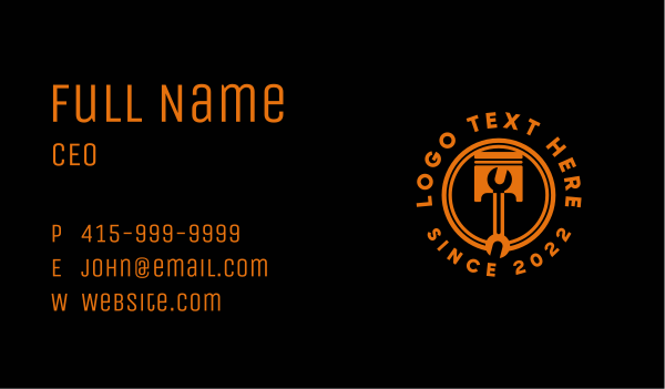 Orange Wrench Piston Tools Business Card Design Image Preview