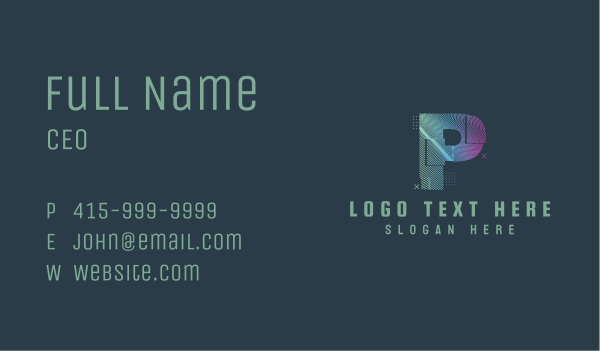 Modern Glitch Letter P Business Card Design Image Preview