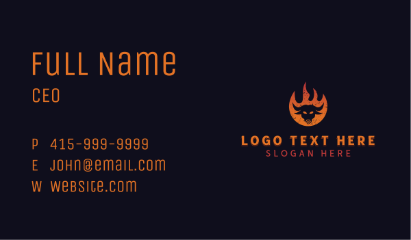 Flaming BBQ Bull Business Card Design Image Preview