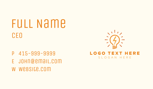 Lightning Bulb Electricity Business Card Design Image Preview