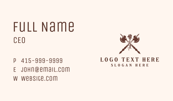 Vintage Axe Rose Medieval Business Card Design Image Preview