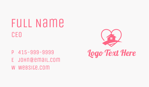 Pink Heart Home Business Card Design Image Preview