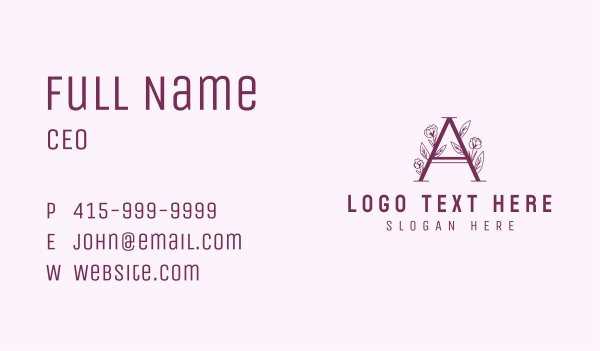 Pink Flower Letter A  Business Card Design Image Preview