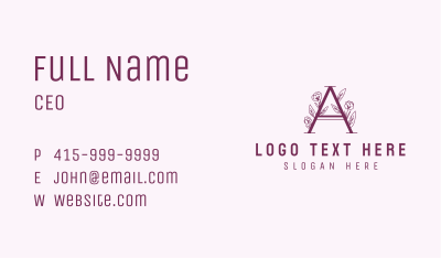 Pink Flower Letter A  Business Card Image Preview