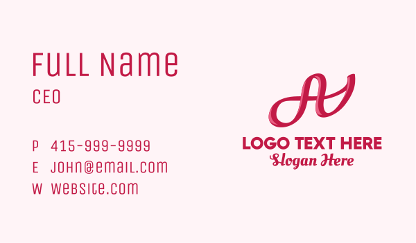 Pink Feminine Letter A Business Card Design