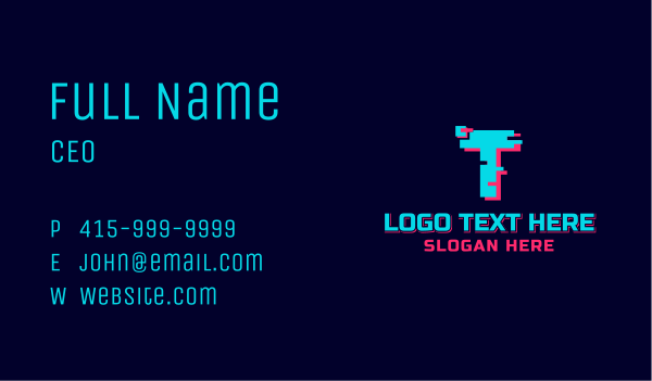 Cyber Glitch Letter T Business Card Design Image Preview