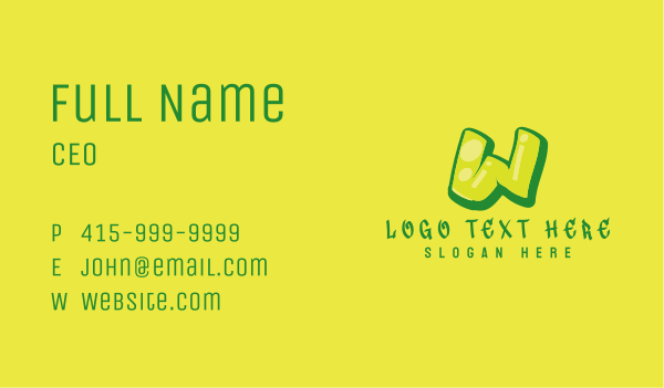 Green & Yellow Graffiti Letter W Business Card Design Image Preview