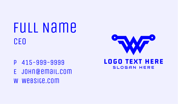 Technology Circuit Letter W Business Card Design Image Preview