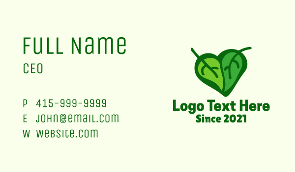 Green Leaf Heart Business Card Design Image Preview