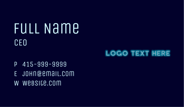 Neon Light Wordmark Business Card Design Image Preview