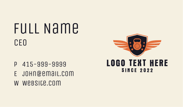 Kettlebell Wings Shield Business Card Design Image Preview