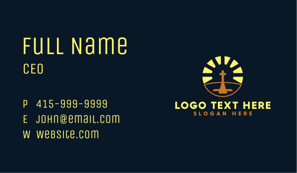 Sunset Crucifix Worship Business Card Design Image Preview
