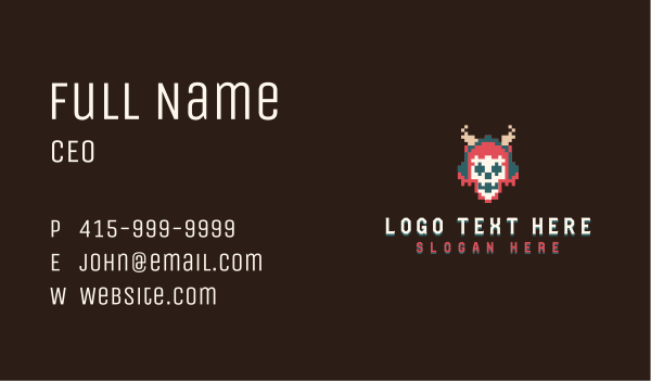 Arcade Pixel Skull Business Card Design Image Preview