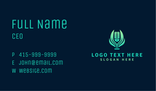 Leaf Mic Radio Podcaster   Business Card Design Image Preview