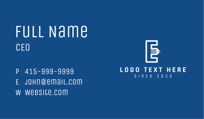 Pencil Letter E  Business Card Image Preview