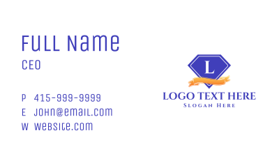 Purple Diamond & Ribbon Lettermark Business Card Image Preview